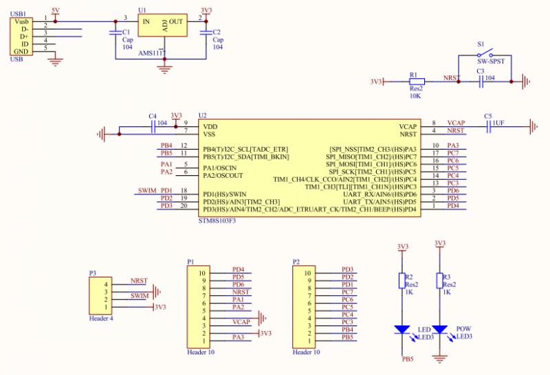 Schematic of the STMS103 board